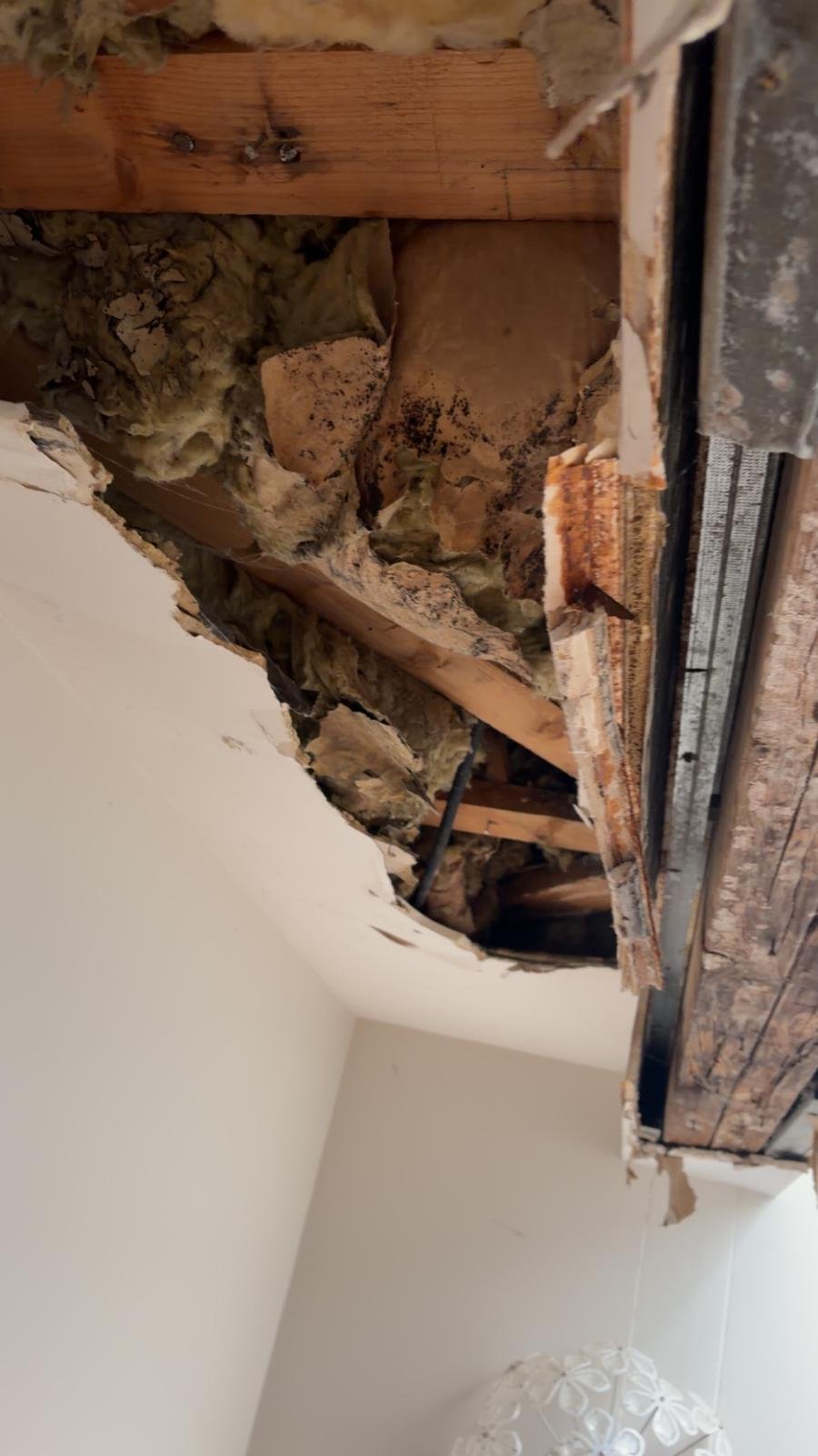 Ouverture intérieure sous la toiture pendant les travaux